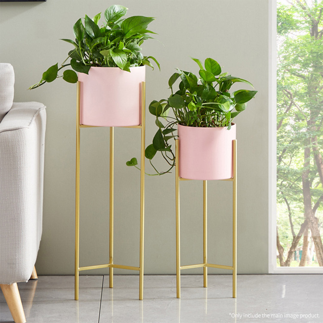 Premium 2 Layer 42cm Gold Metal Plant Stand with Pink Flower Pot Holder Corner Shelving Rack Indoor Display - image7