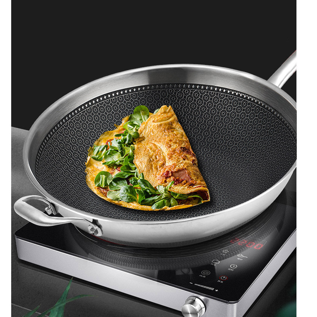 Premium 2X 18/10 Stainless Steel Fry Pan 32cm Frying Pan Top Grade Non Stick Interior Skillet with Helper Handle and Lid - image7