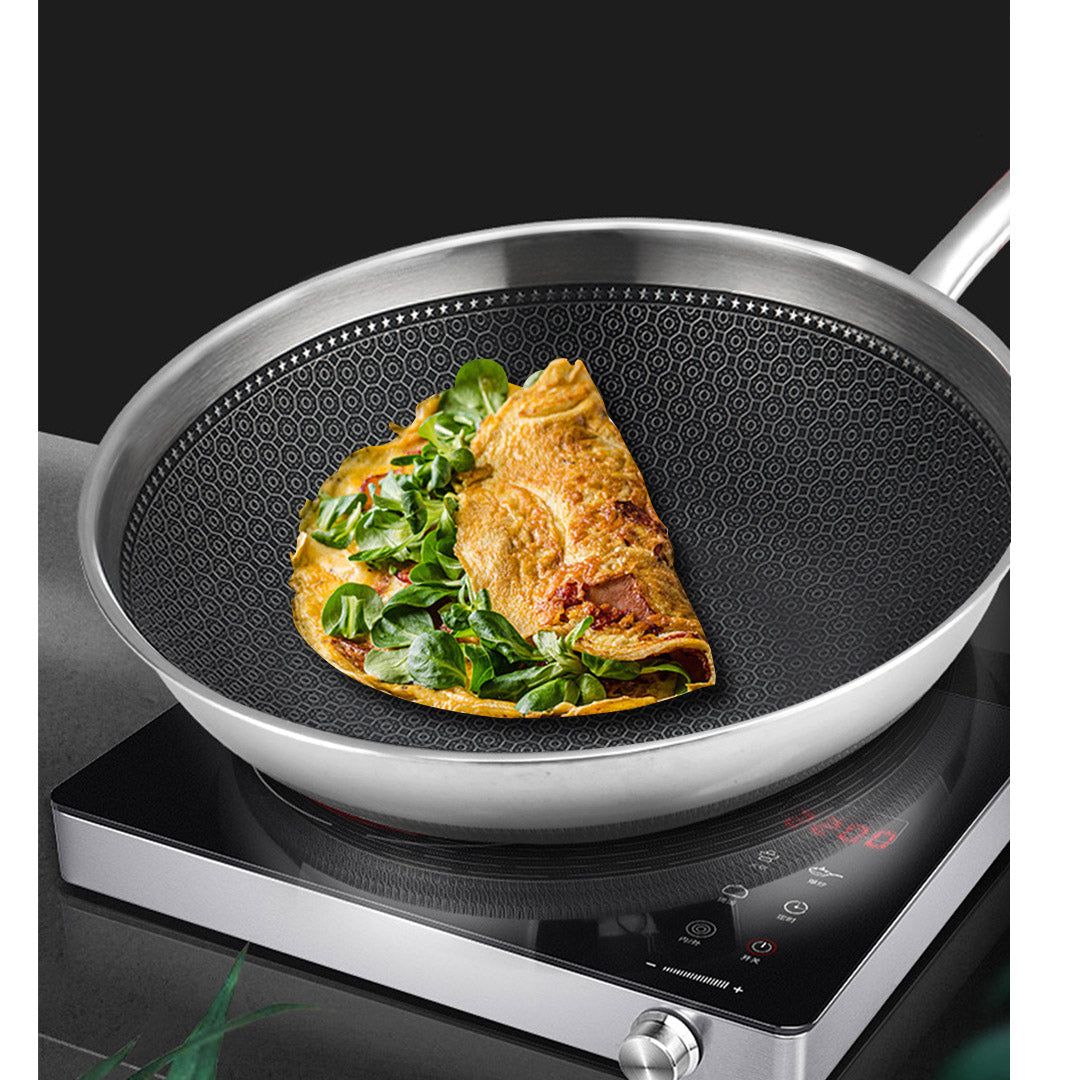 Premium 2X 18/10 Stainless Steel Fry Pan 30cm Frying Pan Top Grade Cooking Non Stick Interior Skillet with Lid - image7