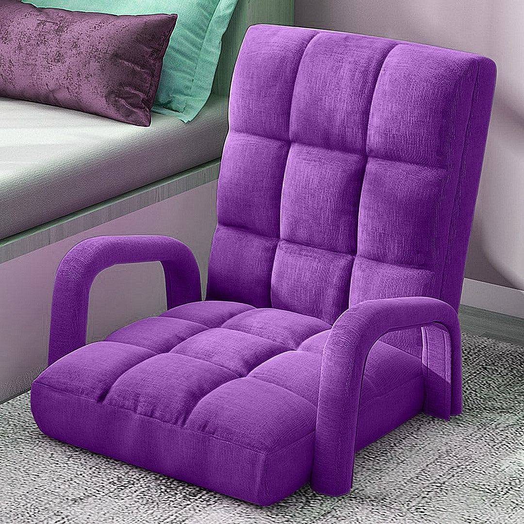 Premium 2X Foldable Lounge Cushion Adjustable Floor Lazy Recliner Chair with Armrest Purple - image7