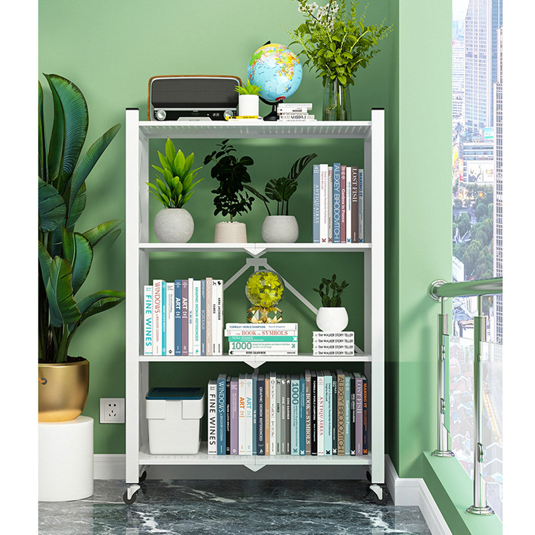 Premium 2X 4 Tier Steel White Foldable Display Stand Multi-Functional Shelves Portable Storage Organizer with Wheels - image7