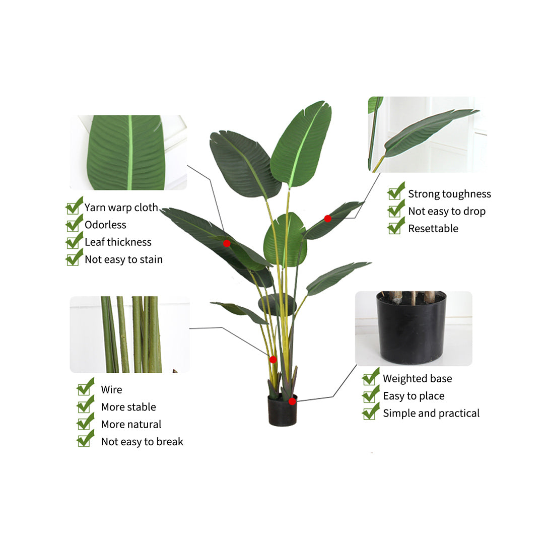 Premium 180cm Green Artificial Indoor Nordic Wind Traveler Banana Plant Fake Decorative Tree - image7