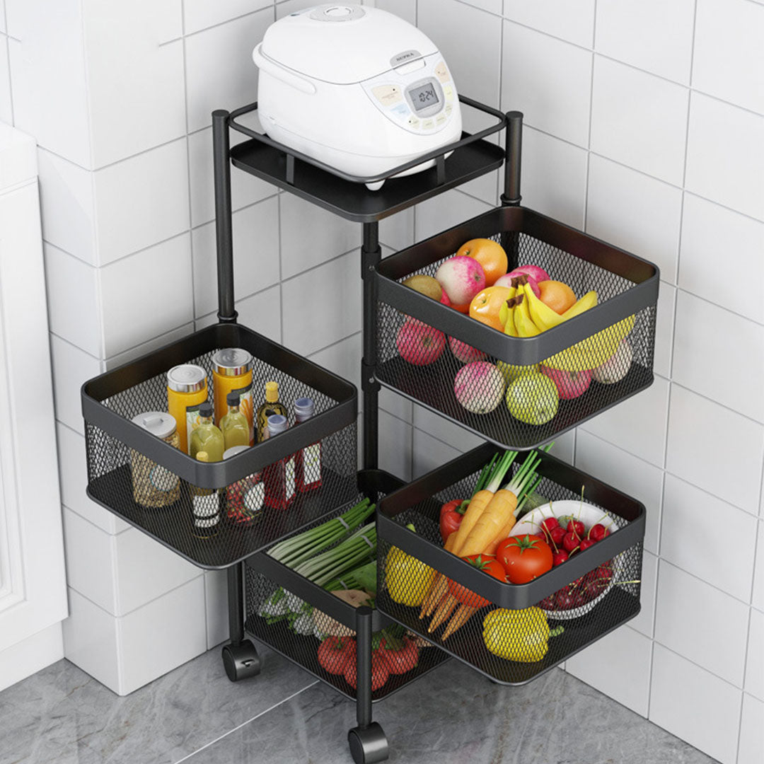 Premium 2X 4 Tier Steel Square Rotating Kitchen Cart Multi-Functional Shelves Portable Storage Organizer with Wheels - image7