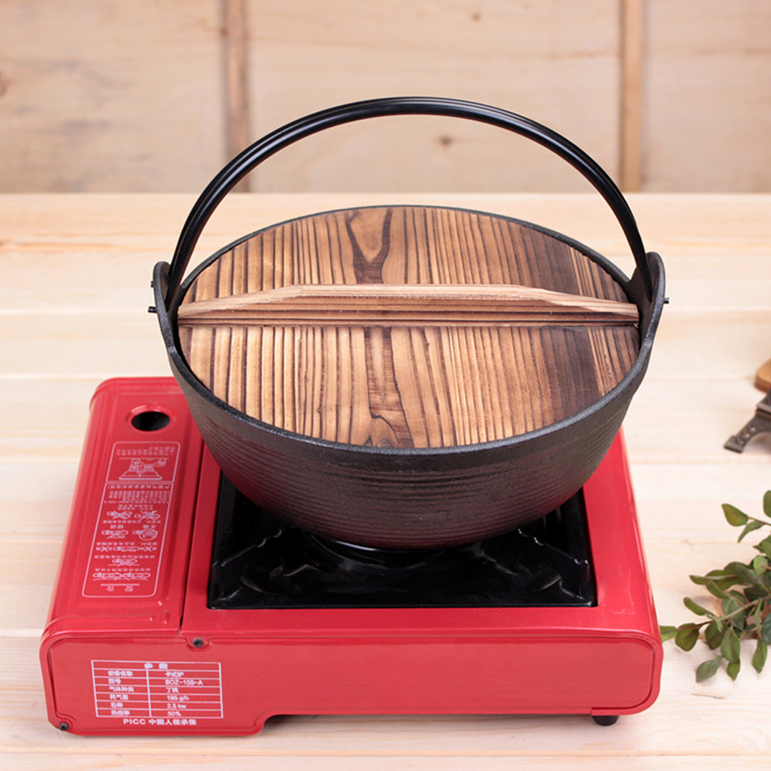 Premium 2X 29cm Cast Iron Japanese Style Sukiyaki Tetsu Nabe Shabu Hot Pot with Wooden Lid - image8