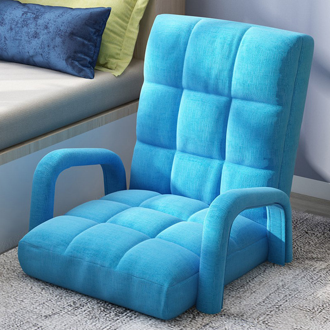 Premium Foldable Lounge Cushion Adjustable Floor Lazy Recliner Chair with Armrest Blue - image8