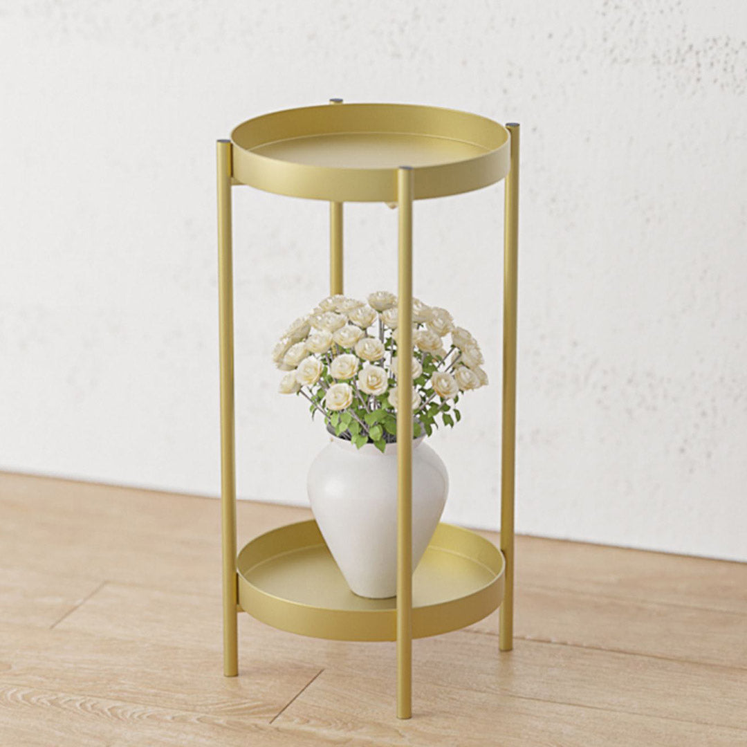 Premium 2X 2 Layer 80cm Gold Metal Plant Stand Flower Pot Holder Corner Shelving Rack Indoor Display - image8