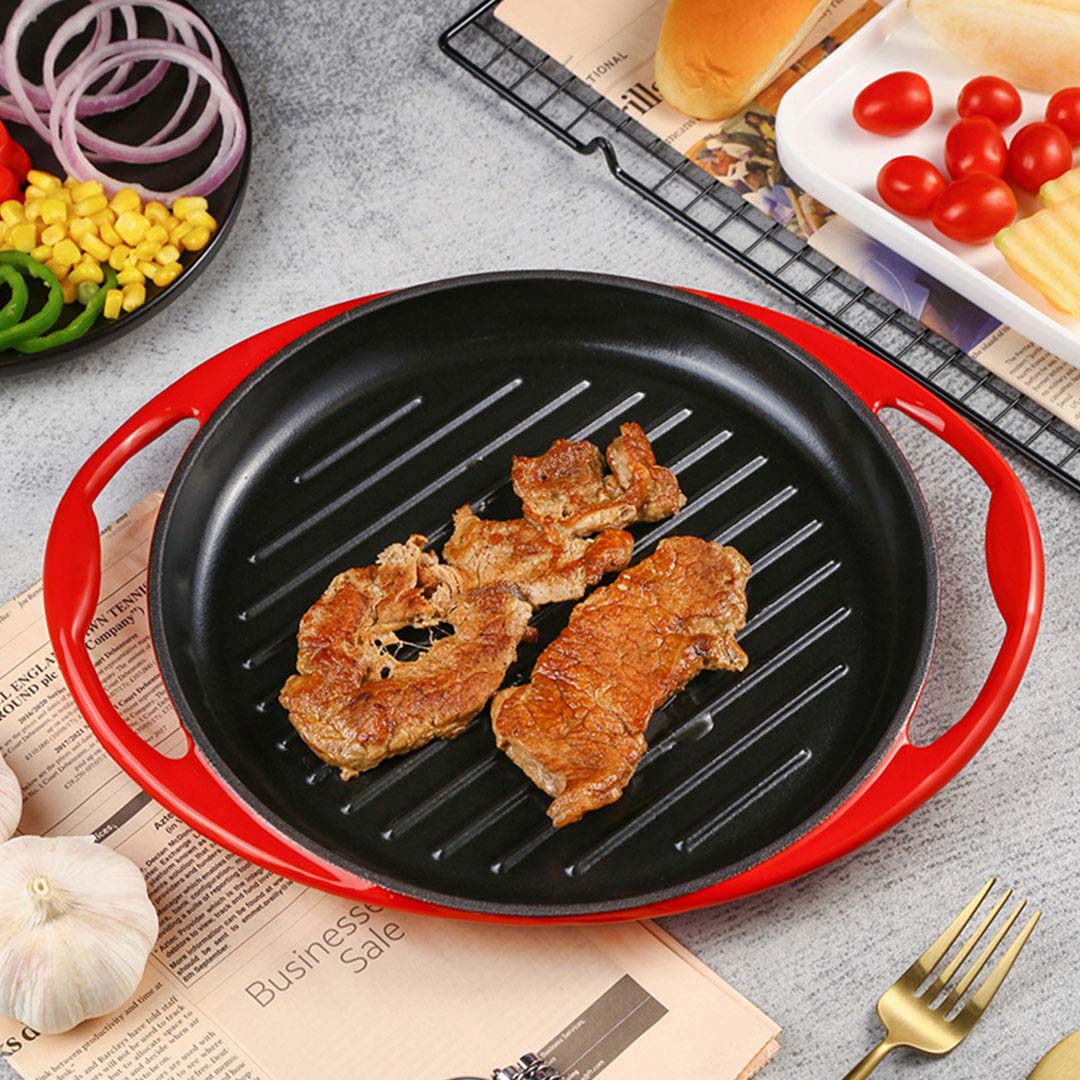 Premium Enamel Porcelain Cast Iron Frying Pan Skillet Non-stick Coating Steak Sizzle Platter 26cm - image7