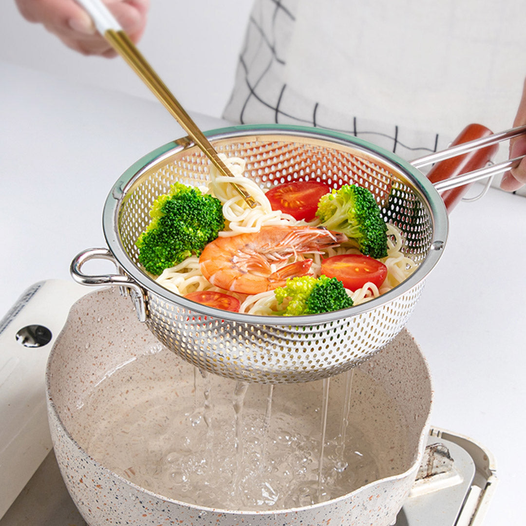 Stainless Steel Perforated Colander Fine Mesh Net Food Strainer Basket with Handle Skimmer Sieve Set - image8