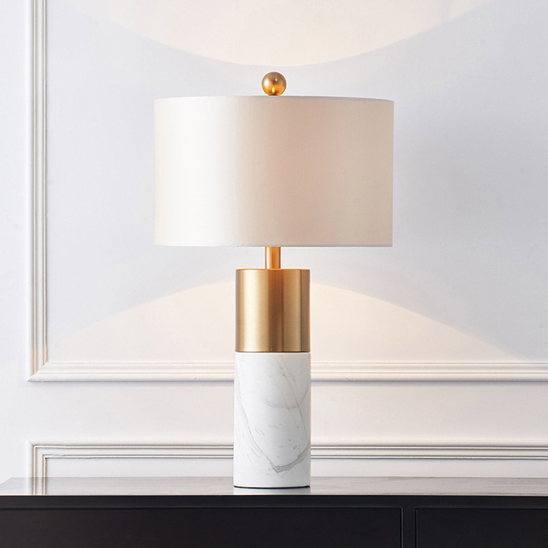 Premium 60cm White Marble Bedside Modern Desk Table Lamp Living Room Shade with Cylinder Base - image8