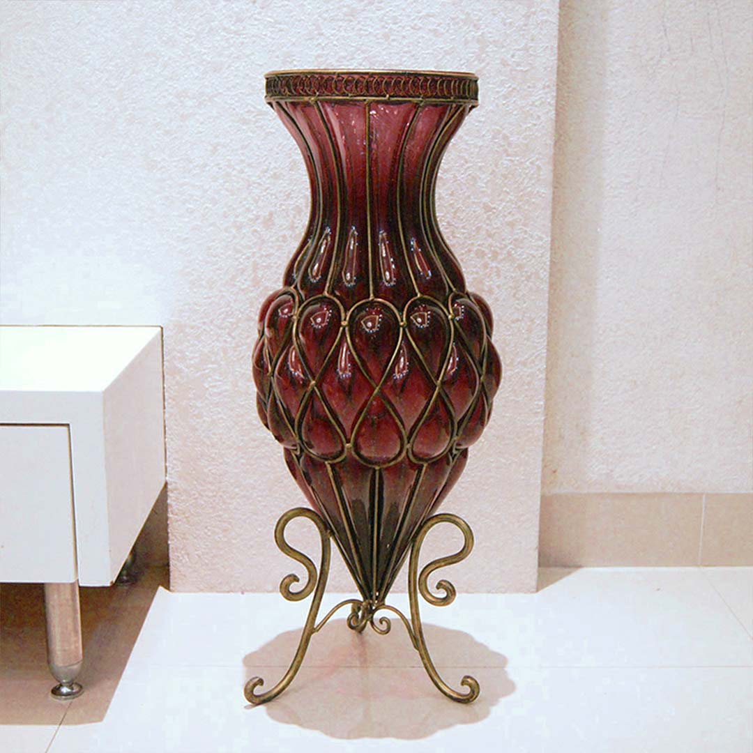 Premium 67cm Purple Glass Tall Floor Vase with Metal Flower Stand - image8