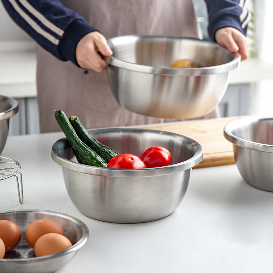 Premium 3Pcs Deepen Matte Stainless Steel Stackable Baking Washing Mixing Bowls Set Food Storage Basin - image8