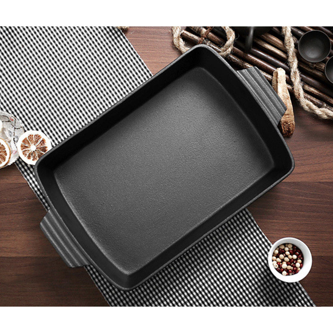 Premium 38cm Cast Iron Rectangle Bread Cake Baking Dish Lasagna Roasting Pan - image8