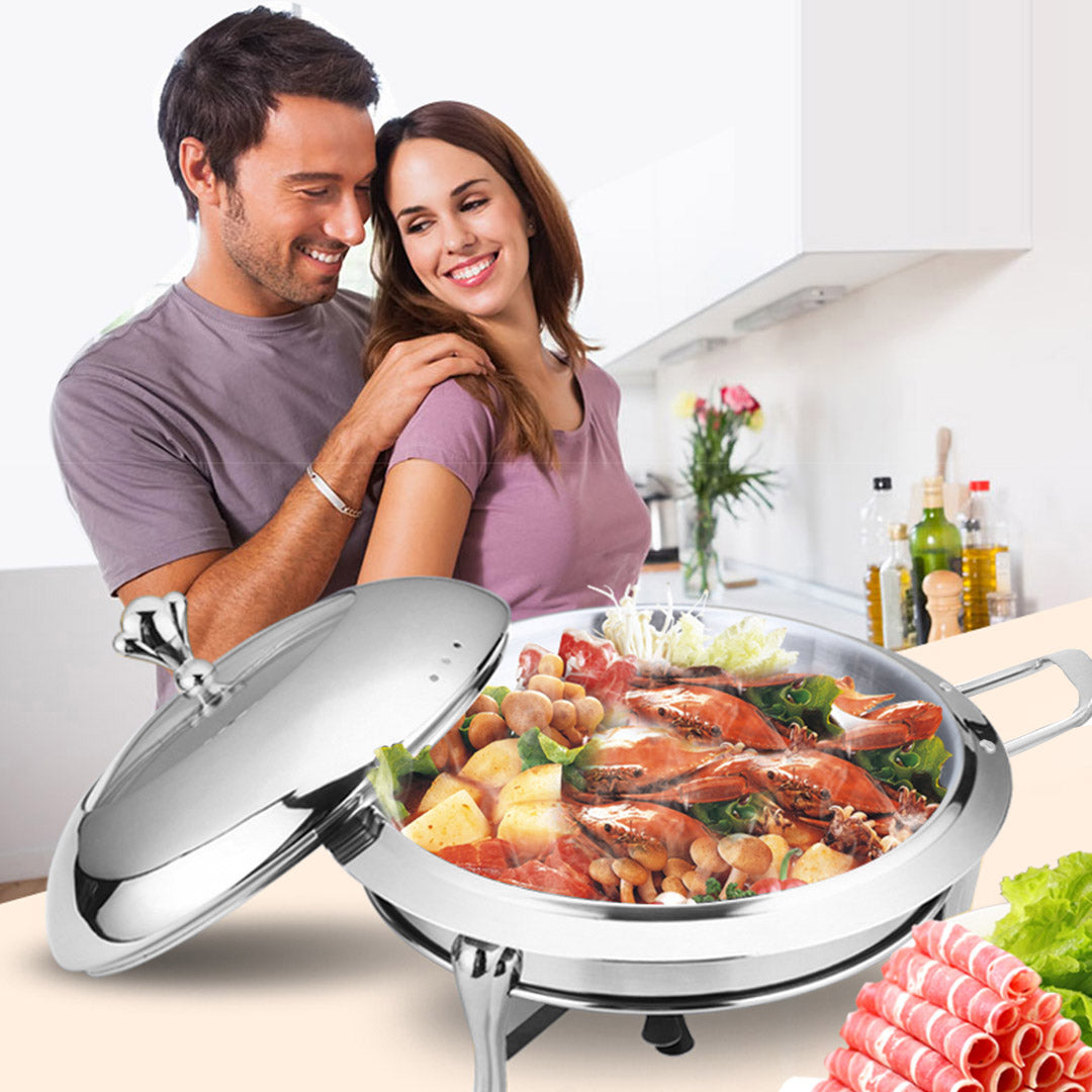 Stainless Steel Round Buffet Chafing Dish Cater Food Warmer Chafer with Glass Top Lid - image8