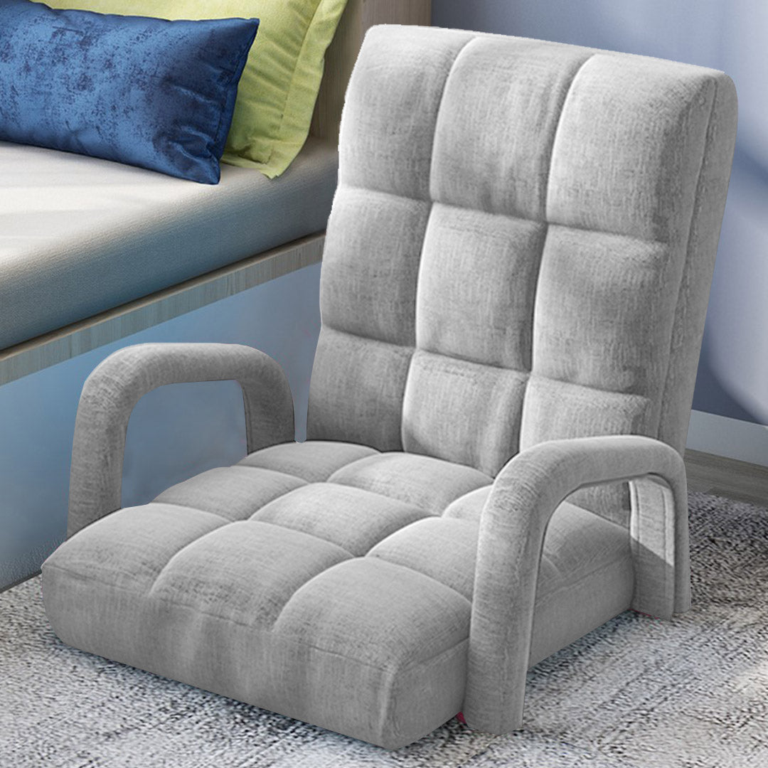 Premium Foldable Lounge Cushion Adjustable Floor Lazy Recliner Chair with Armrest Grey - image8