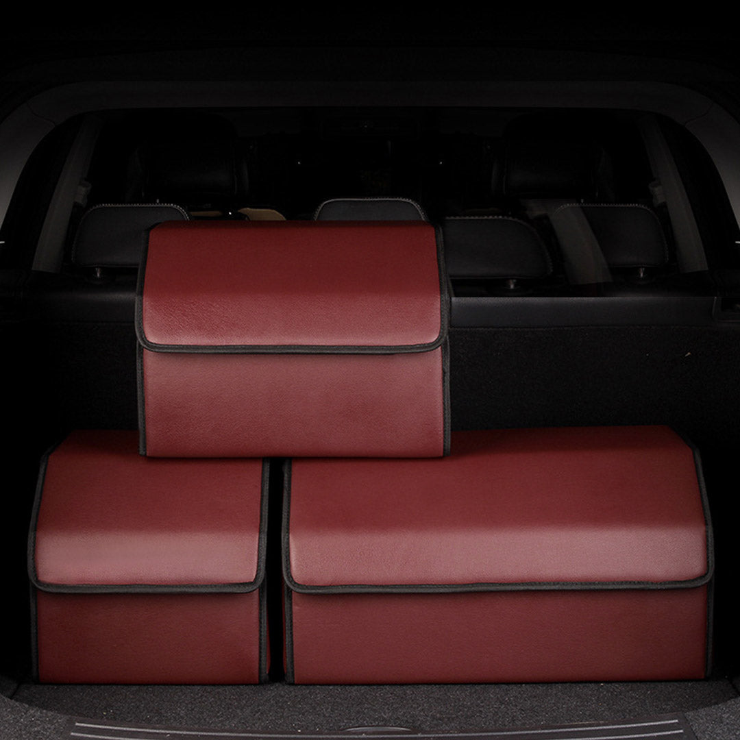 Premium Leather Car Boot Collapsible Foldable Trunk Cargo Organizer Portable Storage Box Red Small - image8