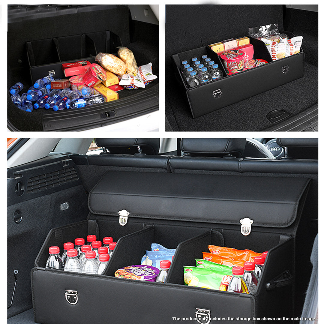 Premium Leather Car Boot Collapsible Foldable Trunk Cargo Organizer Portable Storage Box With Lock Black Medium - image8