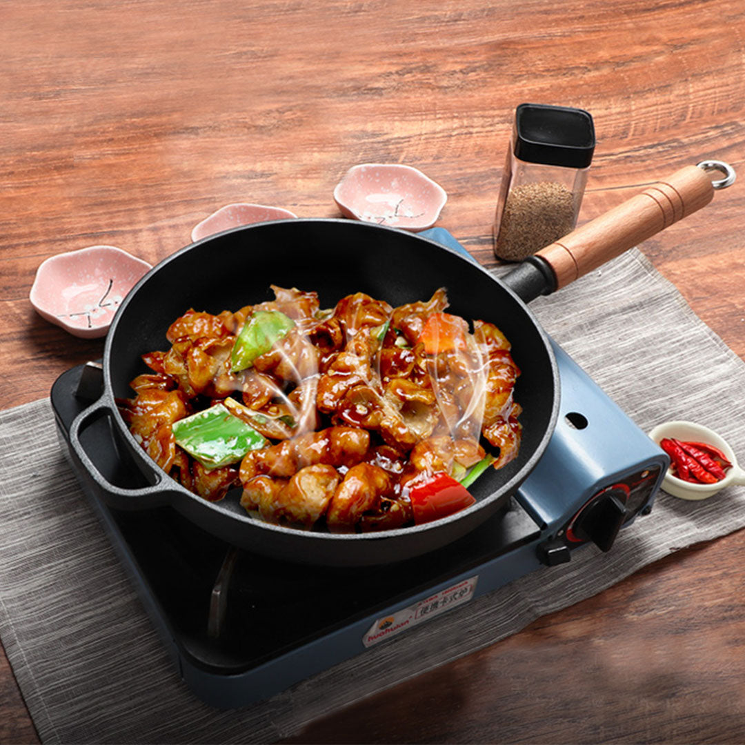 Premium 2X 25cm Round Cast Iron Frying Pan Skillet Steak Sizzle Platter with Helper Handle - image8