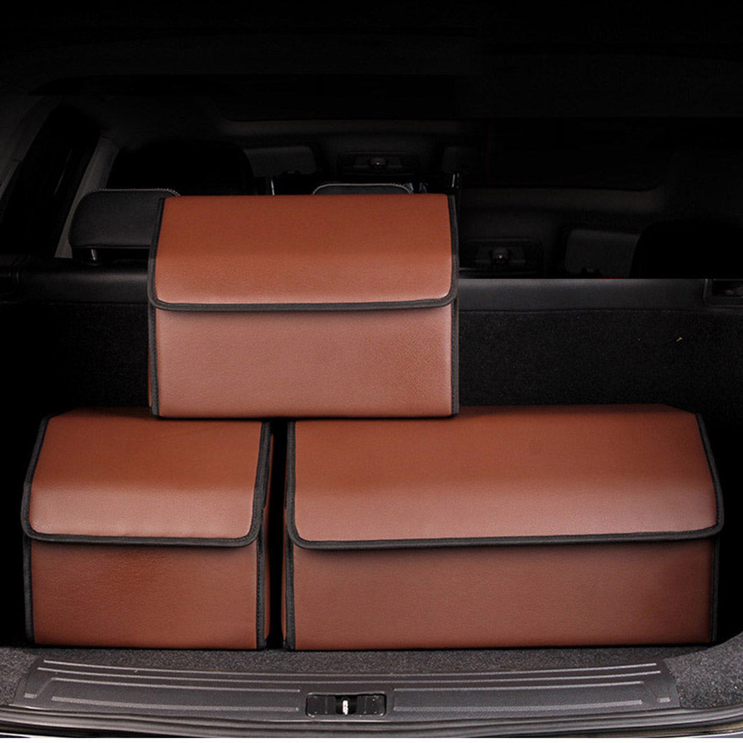 Premium 2X Leather Car Boot Collapsible Foldable Trunk Cargo Organizer Portable Storage Box Coffee Small - image8