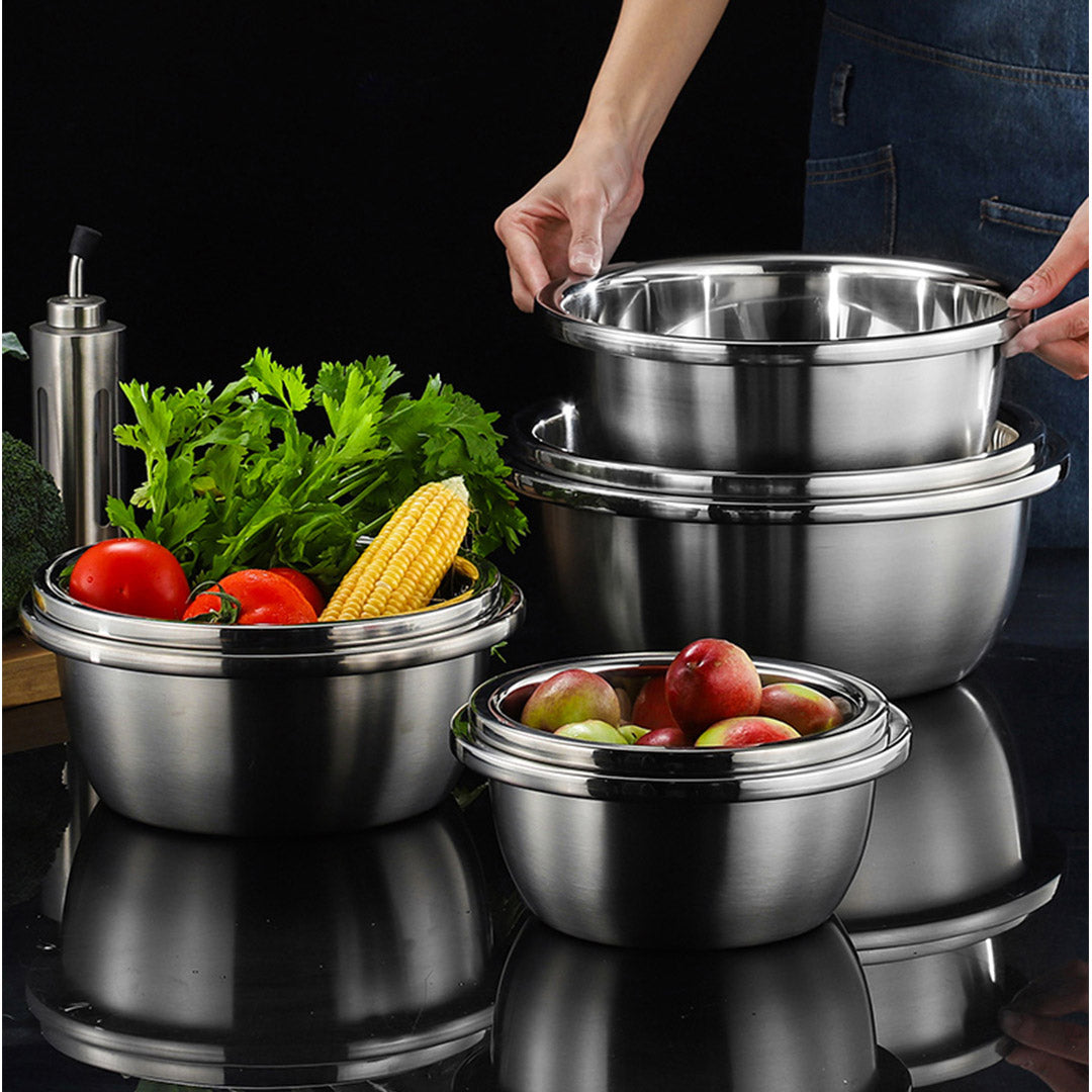 Premium 5Pcs Deepen Polished Stainless Steel Stackable Baking Washing Mixing Bowls Set Food Storage Basin - image8