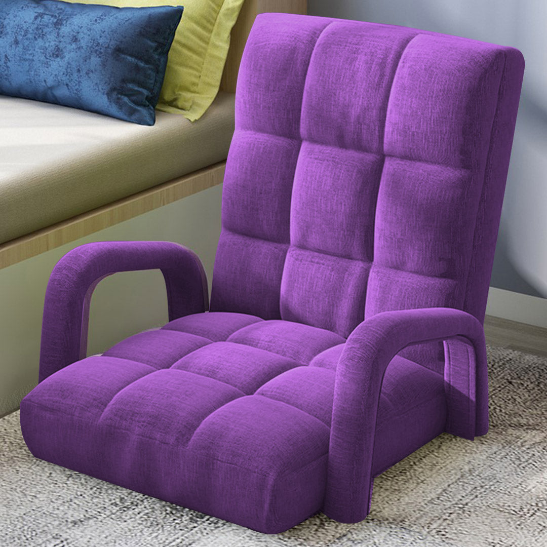 Premium 4X Foldable Lounge Cushion Adjustable Floor Lazy Recliner Chair with Armrest Purple - image8