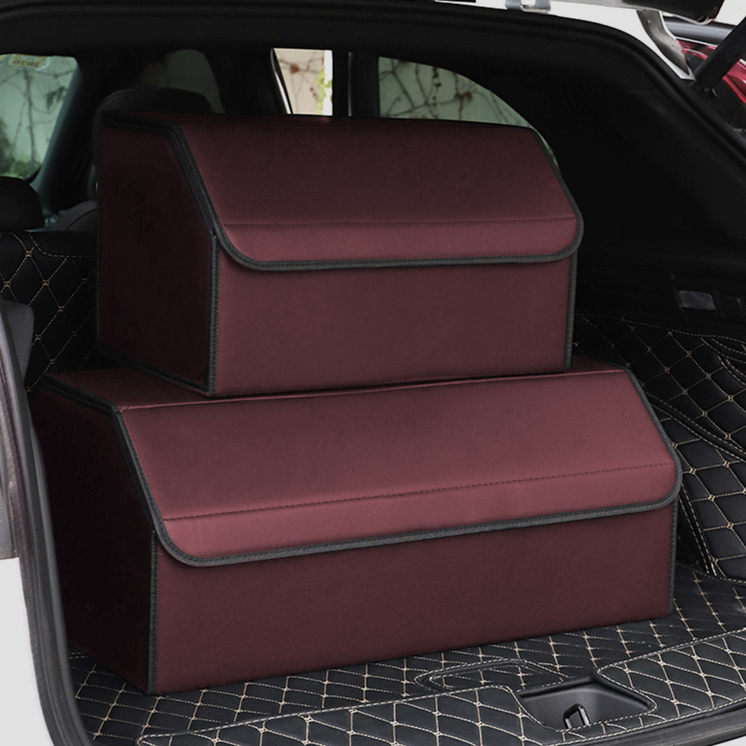 Premium Leather Car Boot Collapsible Foldable Trunk Cargo Organizer Portable Storage Box Red Large - image8