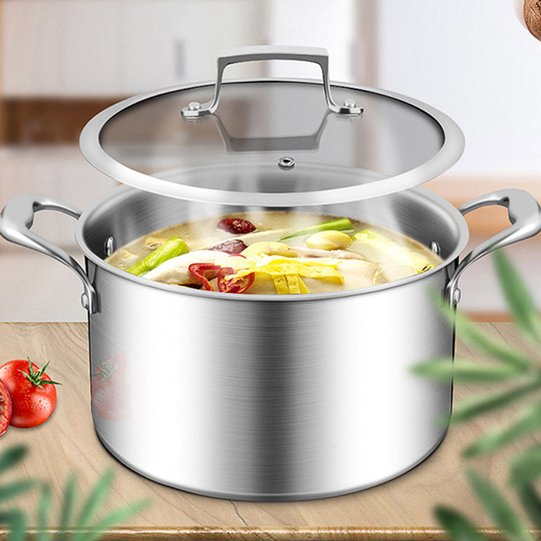 Premium 26cm Stainless Steel Soup Pot Stock Cooking Stockpot Heavy Duty Thick Bottom with Glass Lid - image8