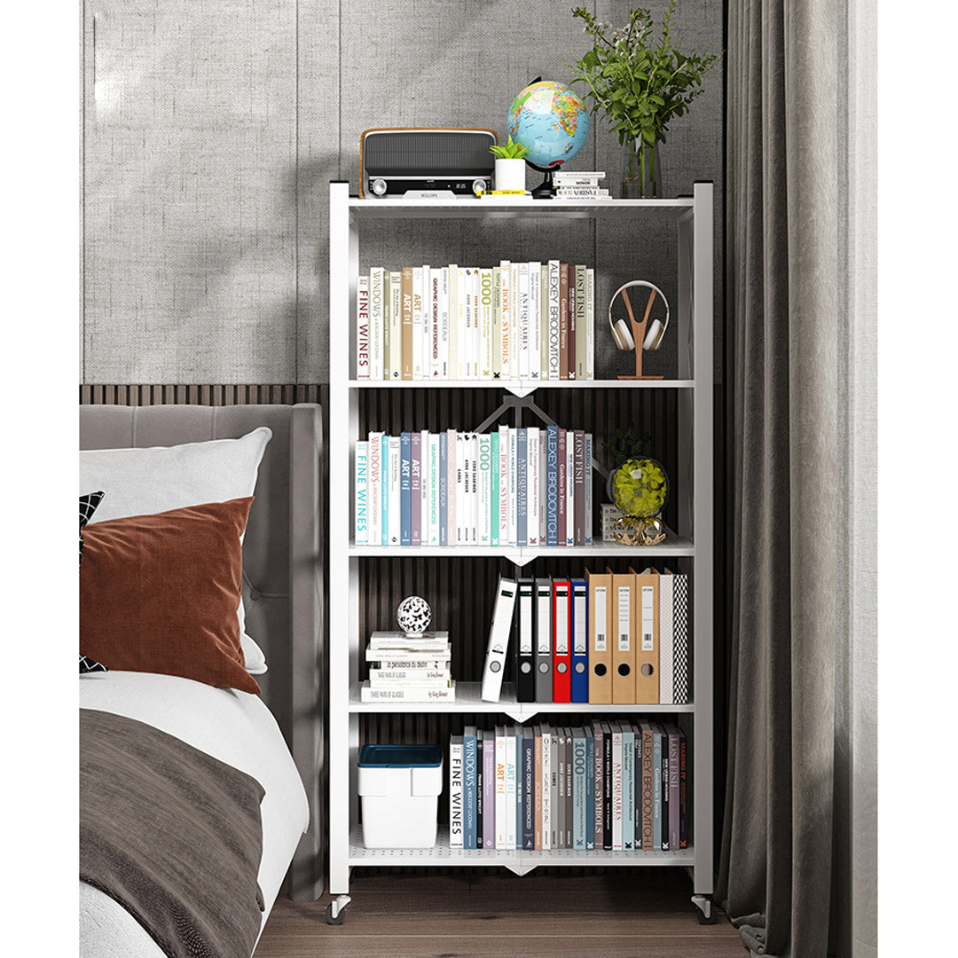 Premium 2X 5 Tier Steel White Foldable Display Stand Multi-Functional Shelves Portable Storage Organizer with Wheels - image8