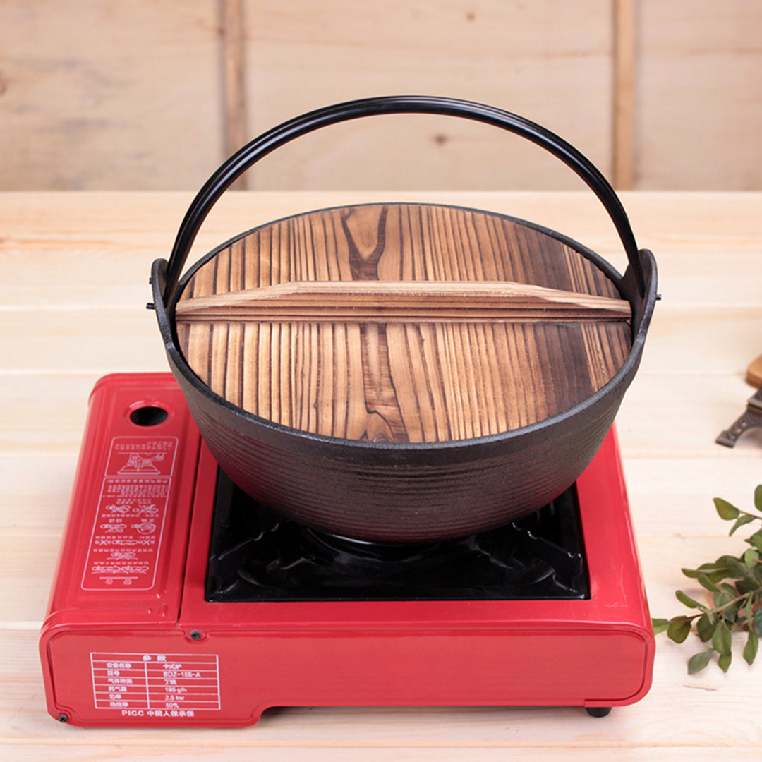 Premium 2X 25cm Cast Iron Japanese Style Sukiyaki Tetsu Nabe Shabu Hot Pot with Wooden Lid - image8