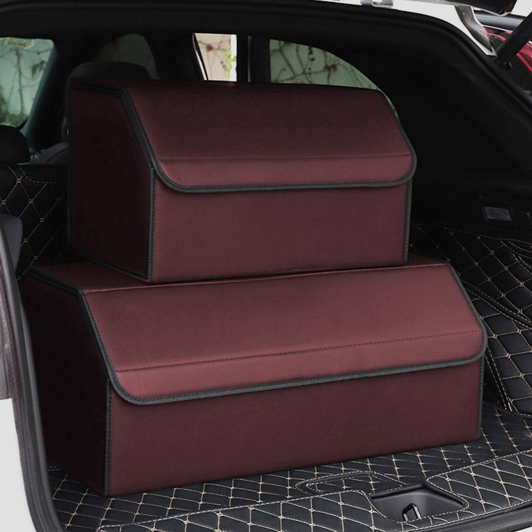 Premium 2X Leather Car Boot Collapsible Foldable Trunk Cargo Organizer Portable Storage Box Red Large - image8