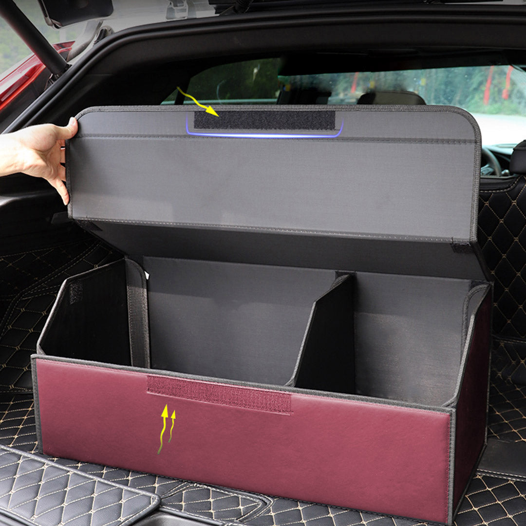 Premium Leather Car Boot Collapsible Foldable Trunk Cargo Organizer Portable Storage Box Red Medium - image9