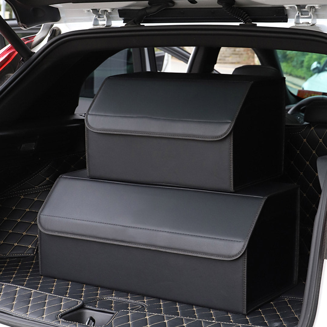 Premium Leather Car Boot Collapsible Foldable Trunk Cargo Organizer Portable Storage Box Black Medium - image9