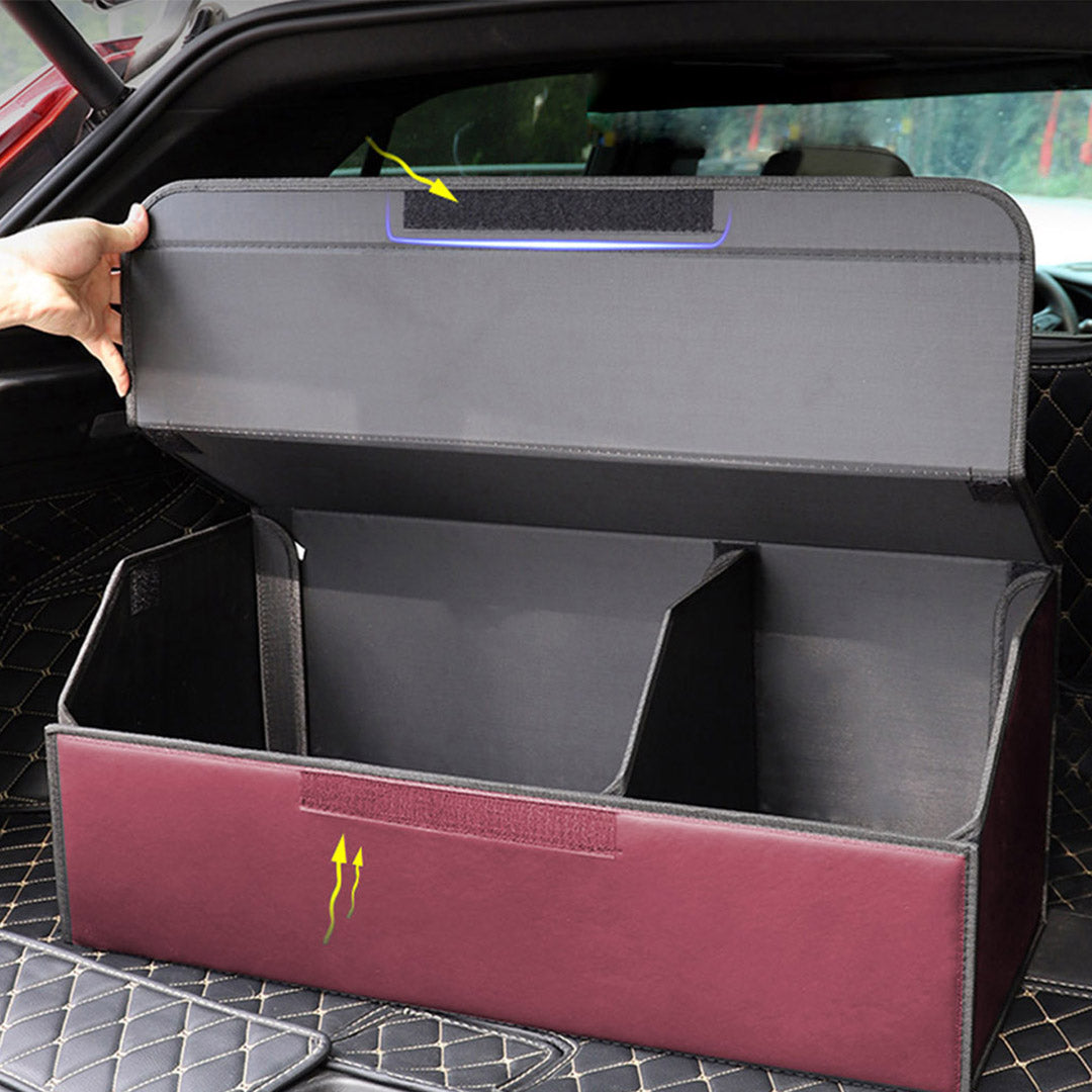 Premium 2X Leather Car Boot Collapsible Foldable Trunk Cargo Organizer Portable Storage Box Red Large - image9