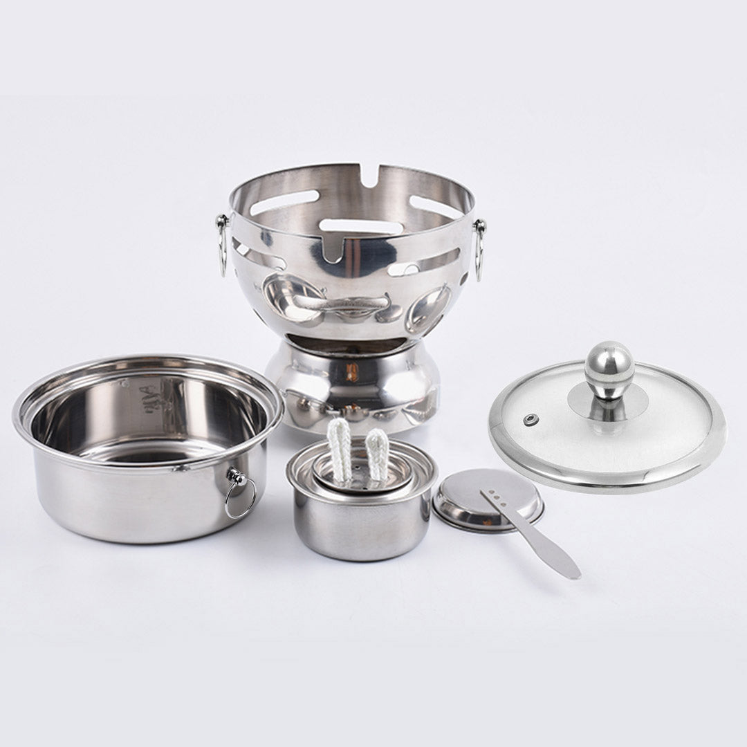 Premium Stainless Steel Mini Asian Buffet Hot Pot Single Person Shabu Alcohol Stove Burner with Glass Lid - image9