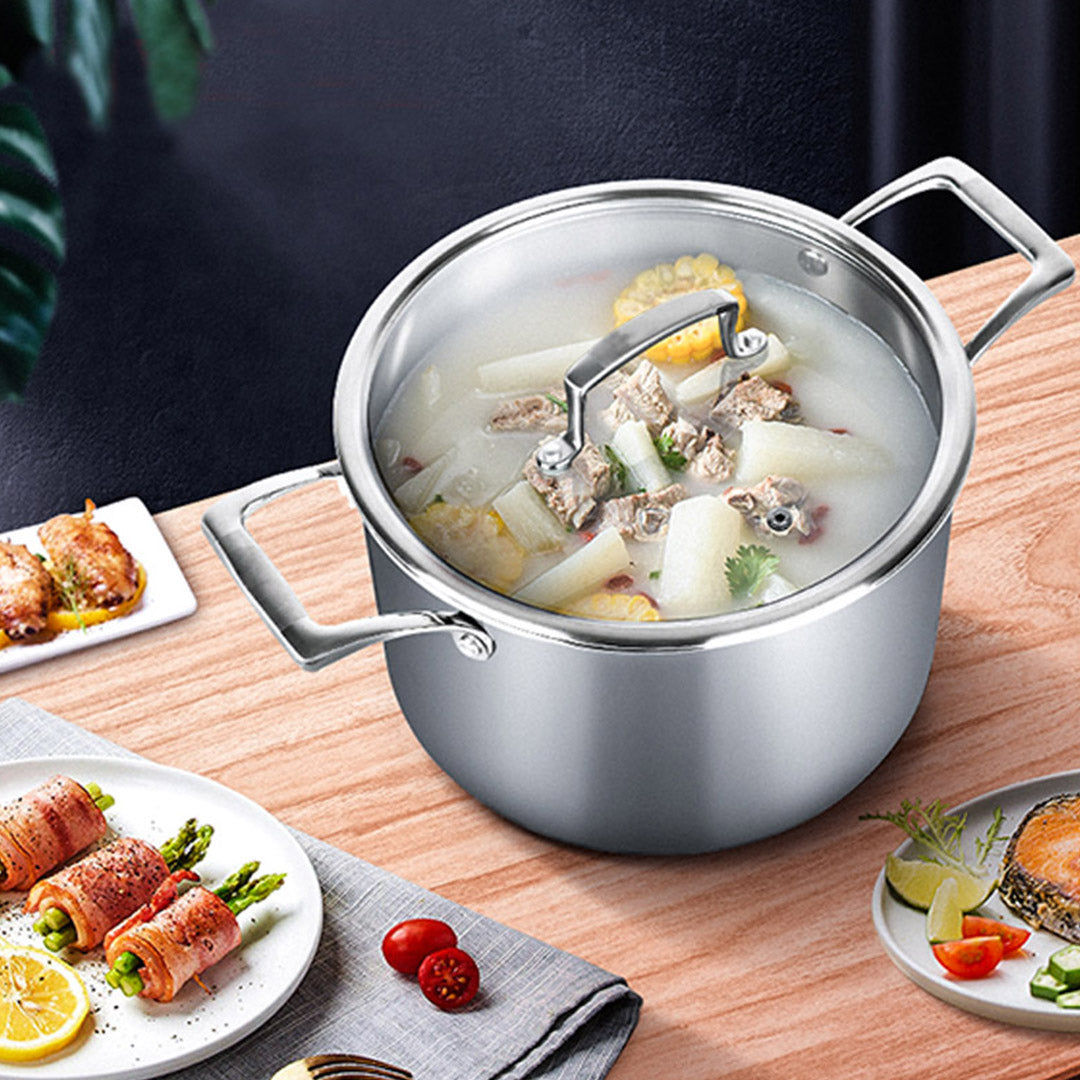Premium 2X 22cm Stainless Steel Soup Pot Stock Cooking Stockpot Heavy Duty Thick Bottom with Glass Lid - image9