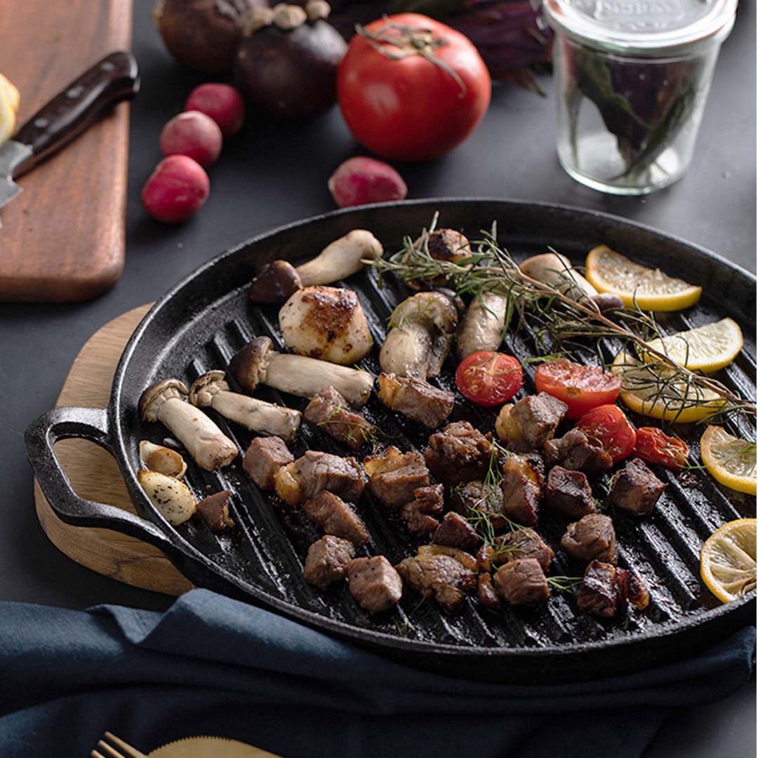 Premium 30cm Ribbed Cast Iron Frying Pan Skillet Coating Steak Sizzle Platter - image9