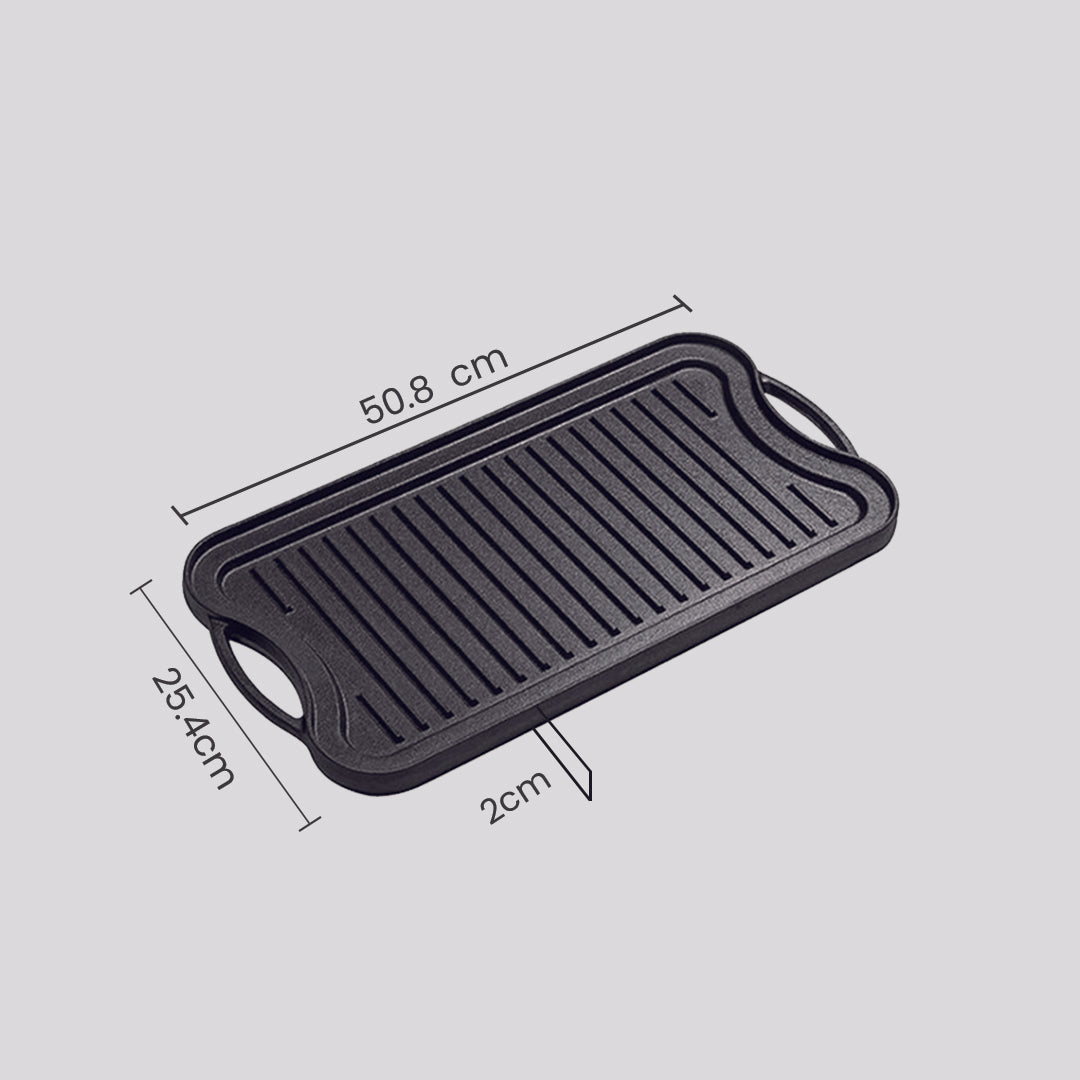 Premium 50.8cm Cast Iron Ridged Griddle Hot Plate Grill Pan BBQ Stovetop - image9
