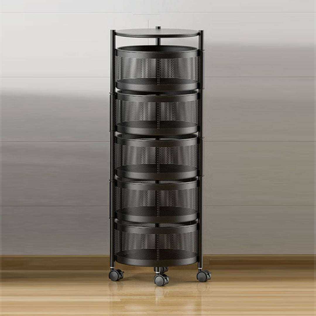 Premium 5 Tier Steel Round Rotating Kitchen Cart Multi-Functional Shelves Portable Storage Organizer with Wheels - image8