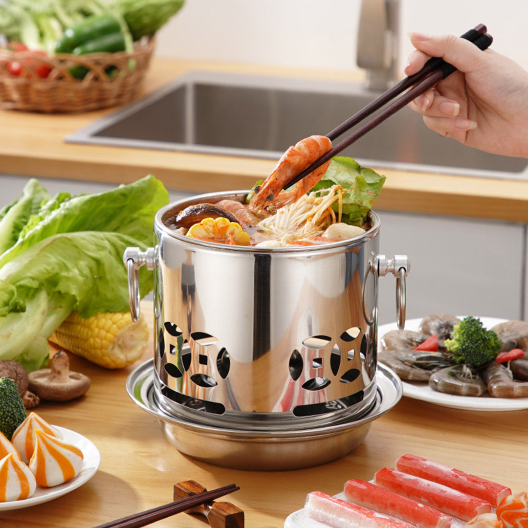 Premium 4X Stainless Steel Mini Asian Buffet Hot Pot Single Person Shabu Alcohol Stove Burner with Lid - image9