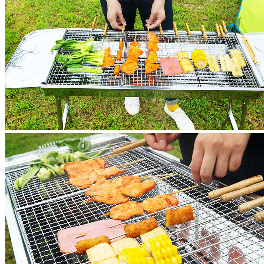 Premium Skewers Grill with Side Tray Portable Stainless Steel Charcoal BBQ Outdoor 6-8 Persons - image9