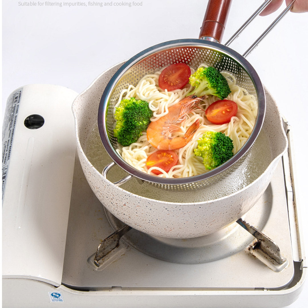 Stainless Steel Perforated Colander Fine Mesh Net Food Strainer Basket with Handle Skimmer Sieve Set - image9