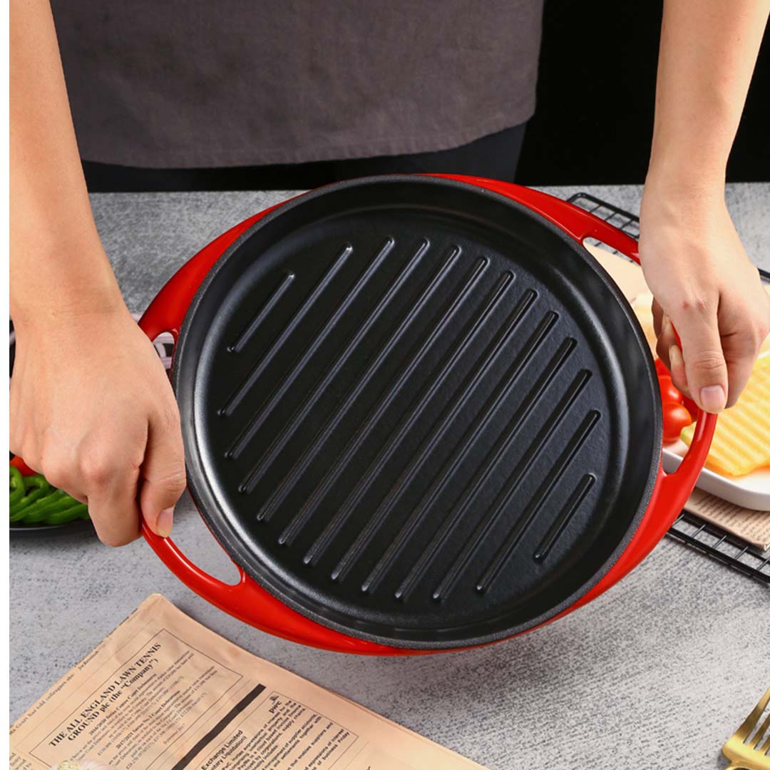 Premium Enamel Porcelain Cast Iron Frying Pan Skillet Non-stick Coating Steak Sizzle Platter 26cm - image8