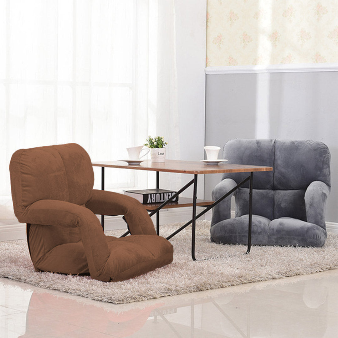 Premium Foldable Lounge Cushion Adjustable Floor Lazy Recliner Chair with Armrest Coffee - image9