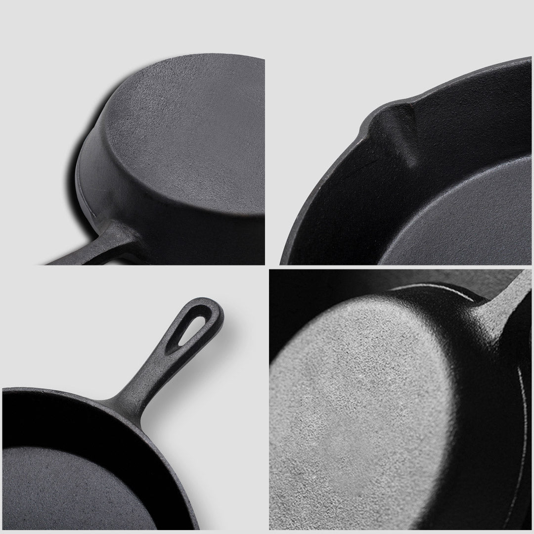 Premium 26cm Round Cast Iron Frying Pan Skillet Steak Sizzle Platter with Handle - image9