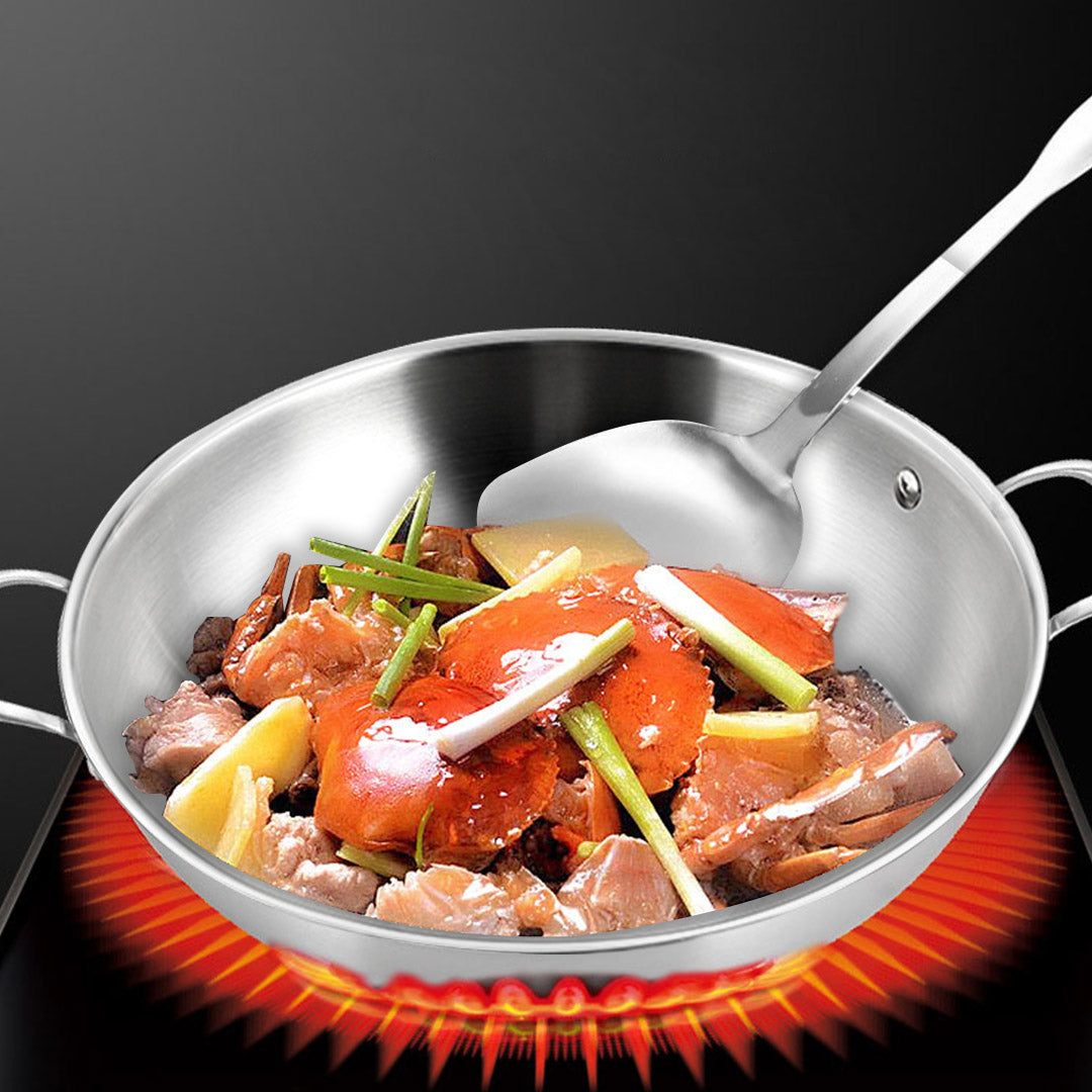 Premium 2X 3-Ply 38cm Stainless Steel Double Handle Wok Frying Fry Pan Skillet with Lid - image9