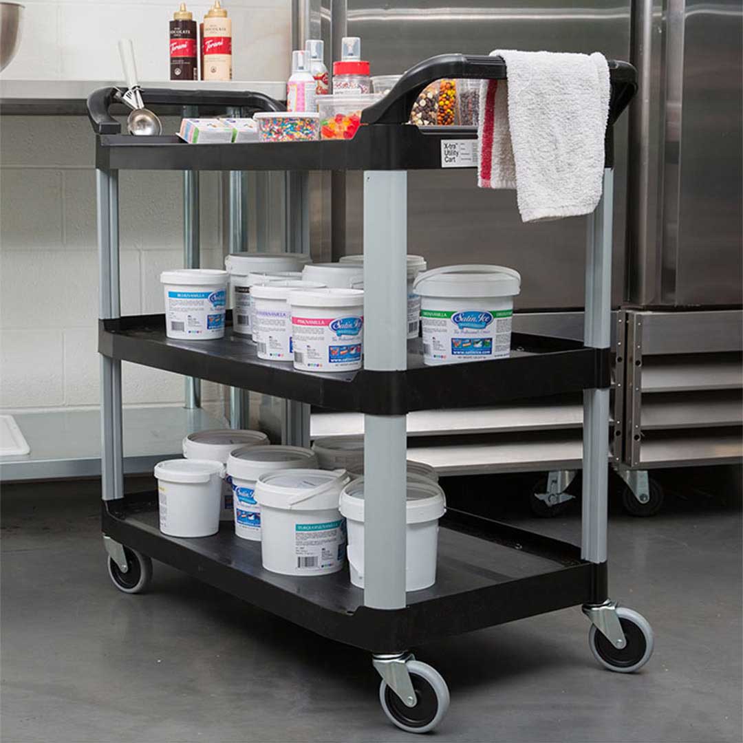 Premium 2x 3 Tier Food Trolley Food Waste Cart w/ 2 Bin Food Utility Kitchen Large - image9