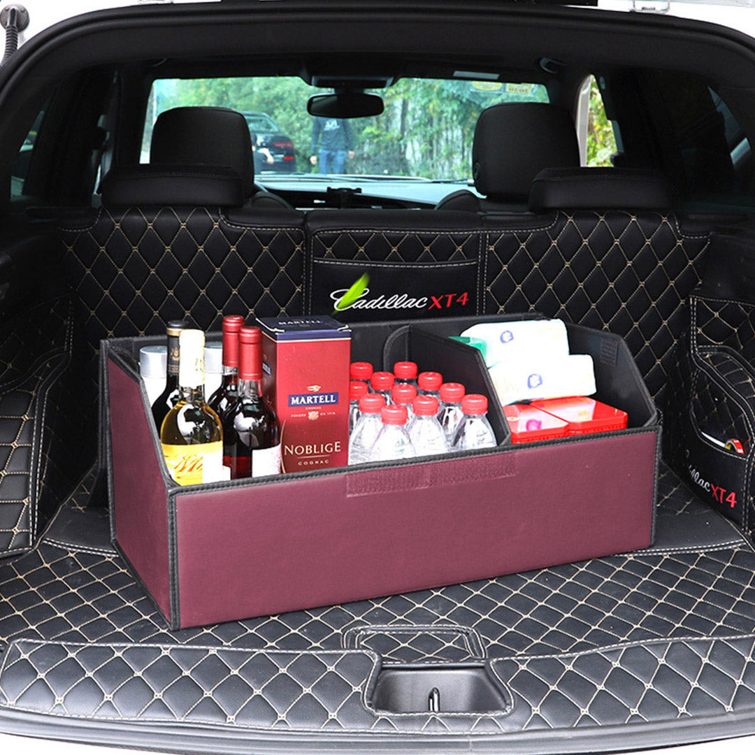 Premium 4X Leather Car Boot Collapsible Foldable Trunk Cargo Organizer Portable Storage Box Red Large - image10