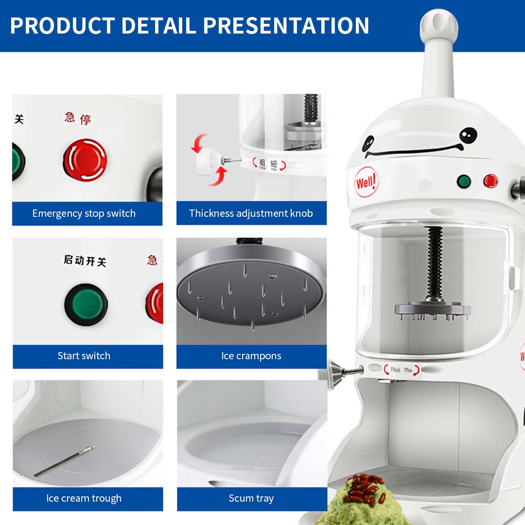 Premium 350W Commercial Ice Shaver Crusher Machine Automatic Snow Cone Maker - image10