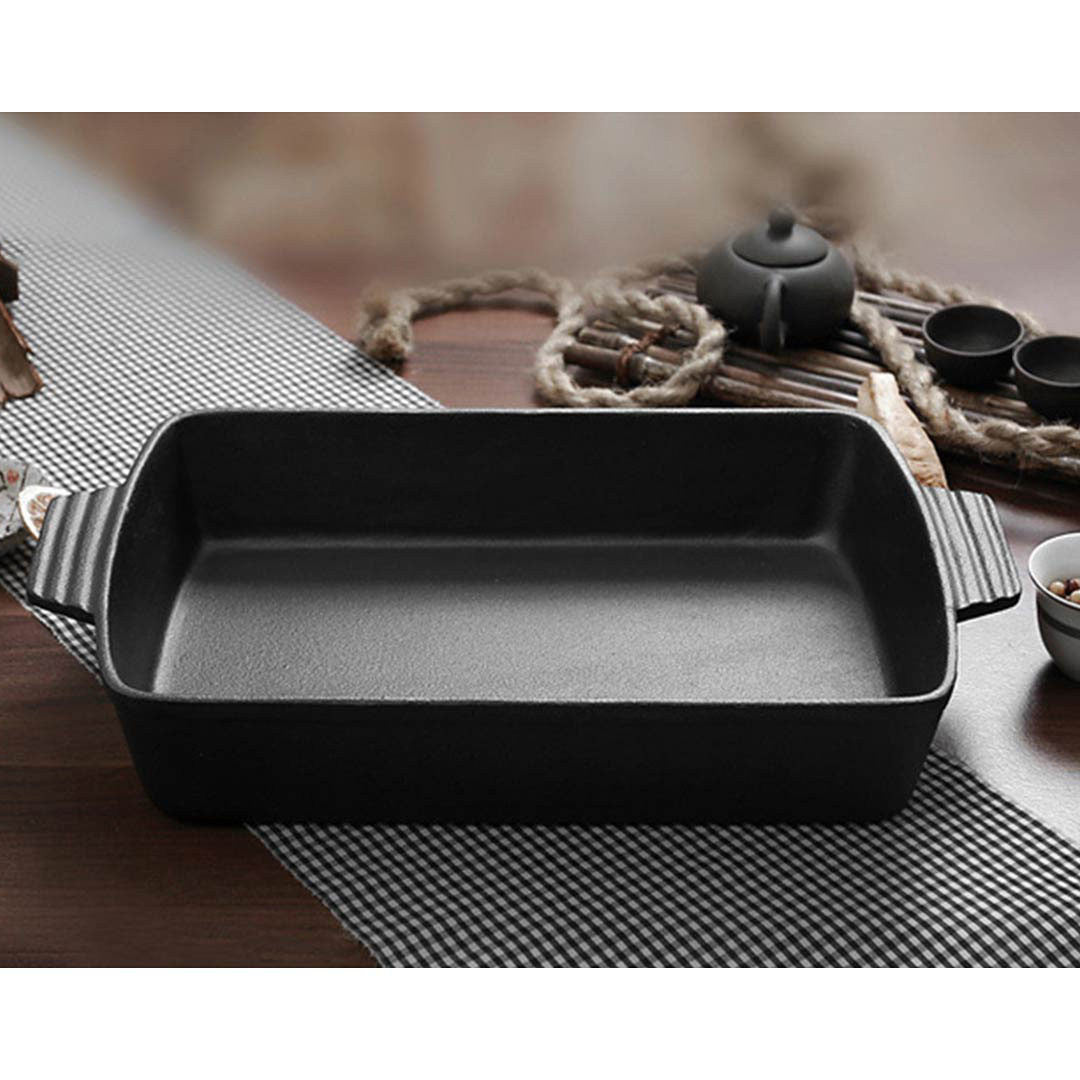 Premium 2X 38cm Cast Iron Rectangle Bread Cake Baking Dish Lasagna Roasting Pan - image10