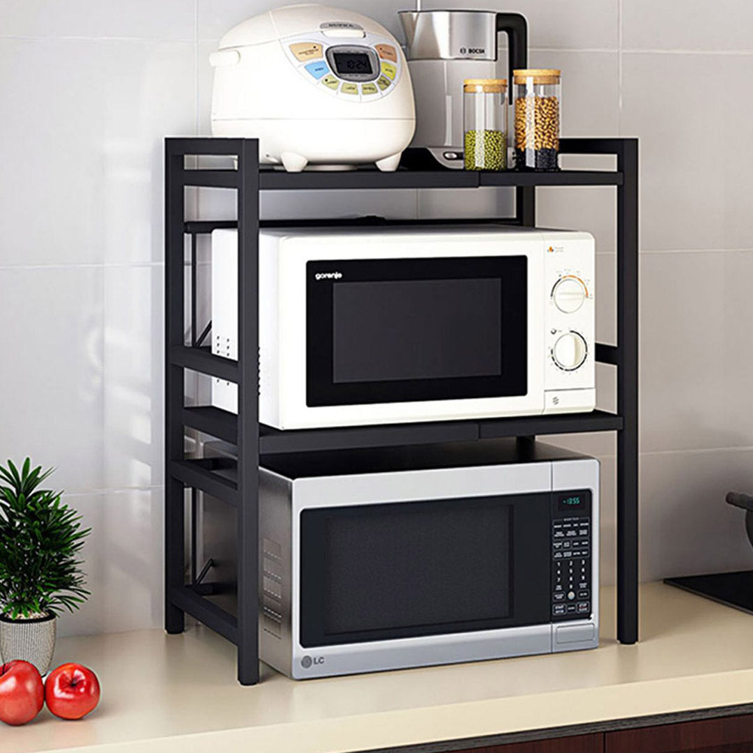 Premium 3 Tier Steel Black Retractable Kitchen Microwave Oven Stand Multi-Functional Shelves Storage Organizer - image10