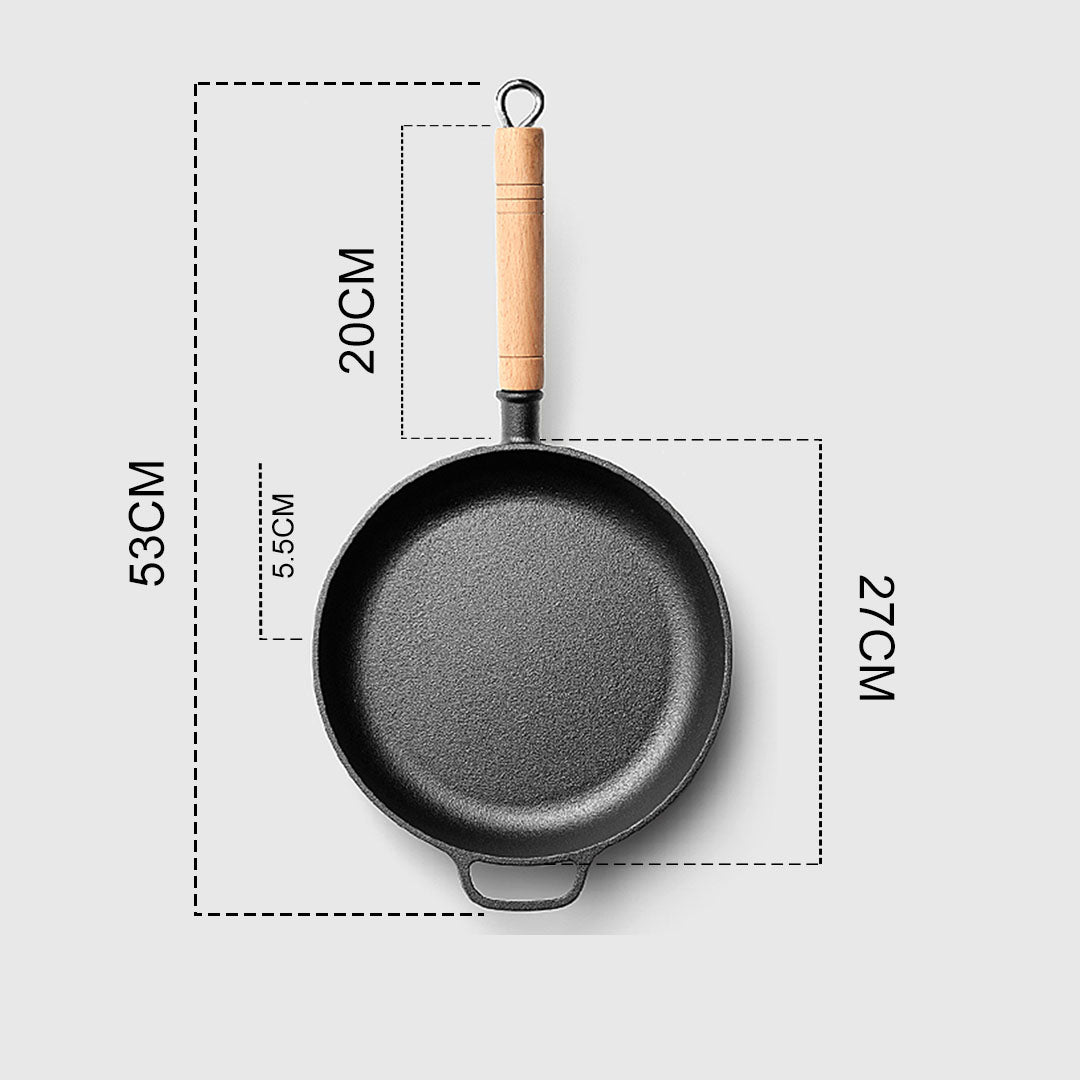 Premium 27cm Round Cast Iron Frying Pan Skillet Steak Sizzle Platter with Helper Handle - image10